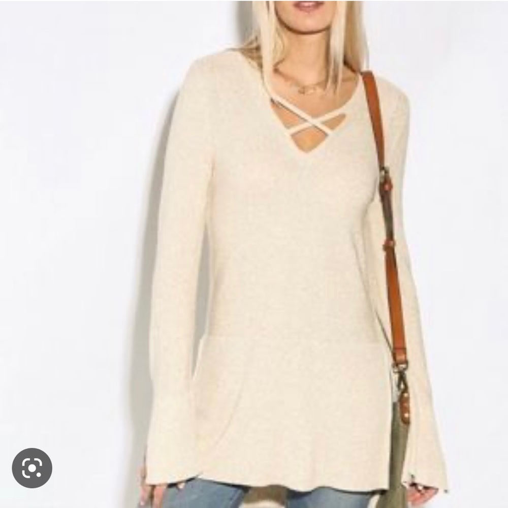 NWT Free People Womens Crisscross Knit Sweater in Ivory Size M
